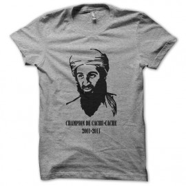 Tee shirt Oussama ben Laden dead champion de cache-cache 2001 2011 gris