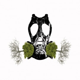 Tee shirt écologie masque à gaz arbres racines blanc