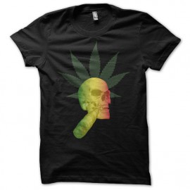 Tee-shirt ganja skull smoking weed noir