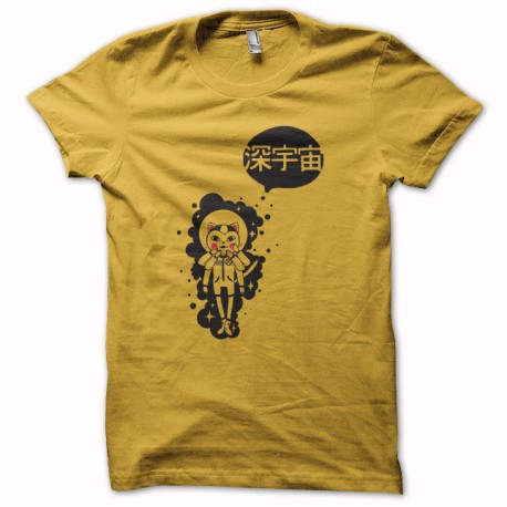 Tee shirt chinese space cat noir en jaune