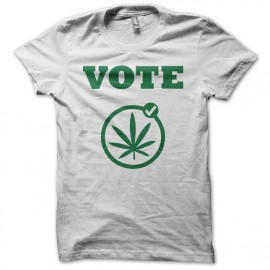 Tee shirt cannabis vote weed blanc
