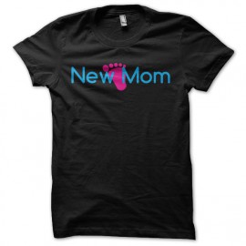 Tee shirt New Mom baby footprint noir