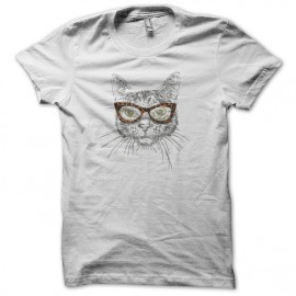 Tee shirt Chat à lunettes léopard blanc