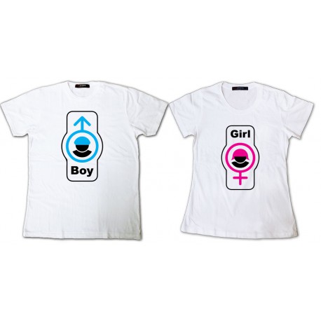 Tee Shirt pour couple Boy & Girl pictogram - Pack homme et femme Blanc - lov15