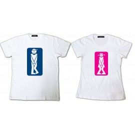 Tee Shirt pour couple Envie de faire pipi pictogrammes - Pack homme et femme Blanc mixtes tous ages