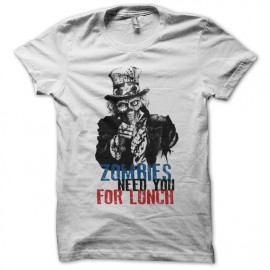 Tee shirt Zombies need you for lunch parodie Oncle Sam blanc
