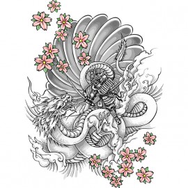 T shirt Tattoo Samurai vs Dragon white