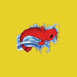 Tee shirt tatouage japonais poisson rouge sur jaune