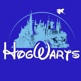 T Shirt parody Hogwarts logo blue