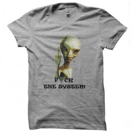 tee shirt paul l'extra terrestre fuck the system gris