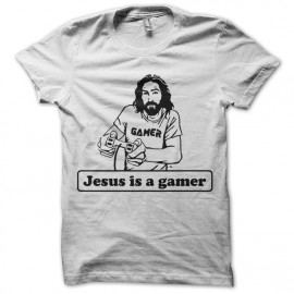 tee shirt jesus is a gamer blanc