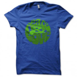 Tee Shirt Peace Love Green on Blue