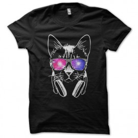 tee shirt Cat galaxy glass noir