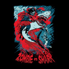 tee shirt Zombie vs shark noir