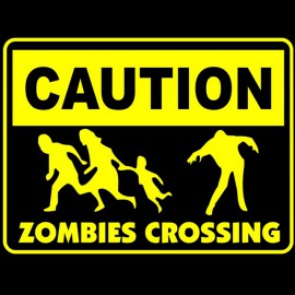 tee shirt caution zombies crossing black