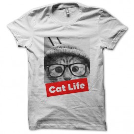 tee shirt Cat life blanc
