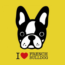 tee shirt I love French Bulldog jaune