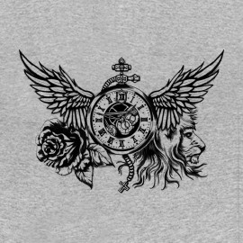 tee shirt time rose lion tattoo grey