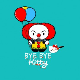 tee shirt clown tueur bye bye kitty parodie bleu ciel