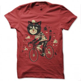 tee shirt cat bicycle red