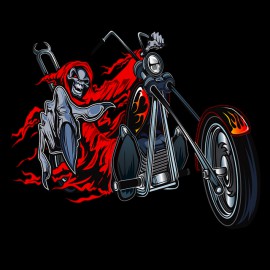 tee shirt skeleton biker noir