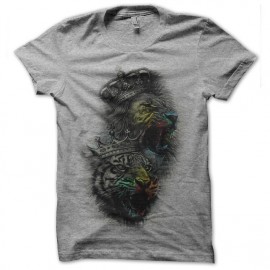 tee shirt the lion and the tiger design art gris