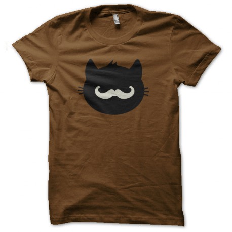 tee shirt chat hipster moustache marron