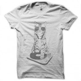 tee shirt dj cat miaow blanc